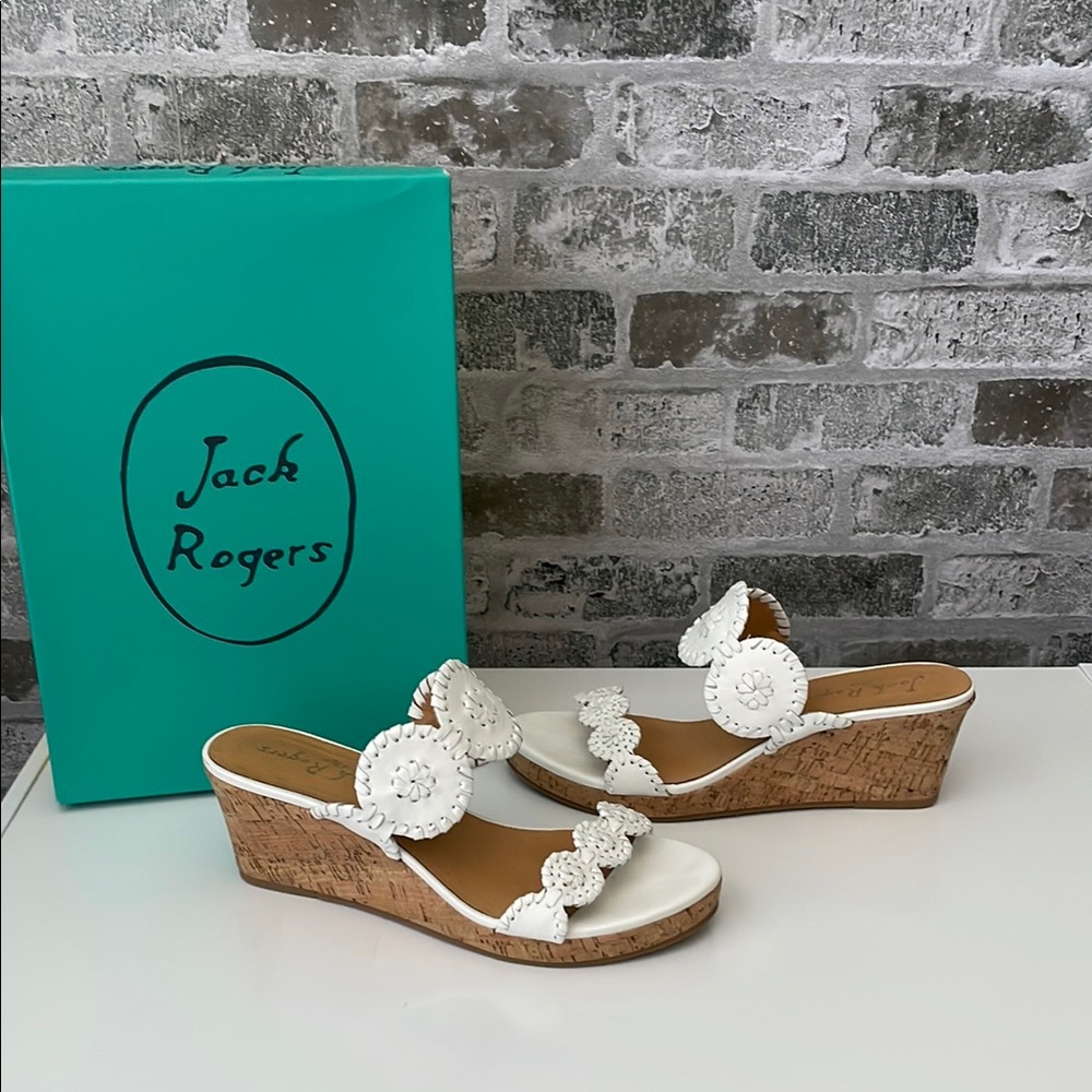Jack Rogers White Cork Wedge Sandals